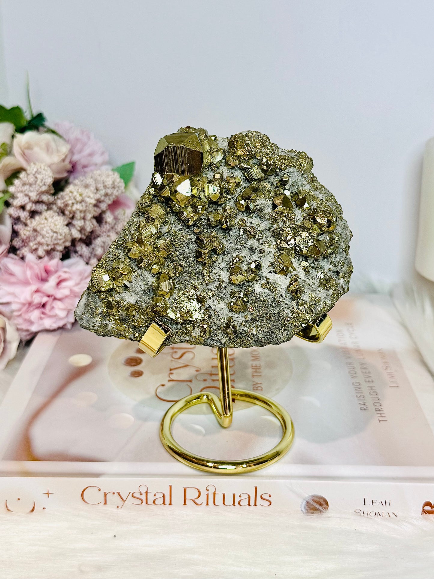 Large Natural Cubed Pyrite Specimen 774g On Stand