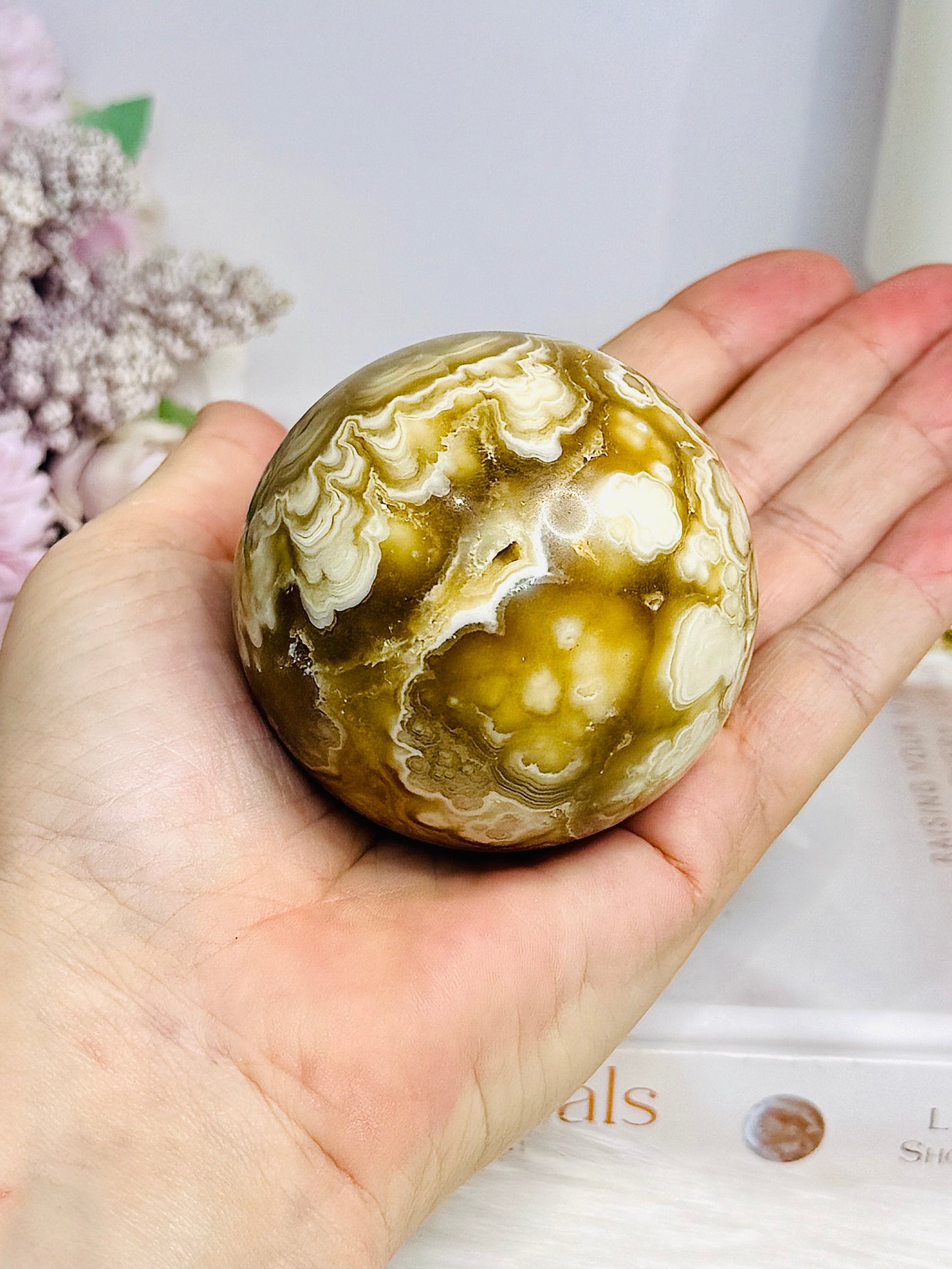 Large Amber Calcite Sphere on Stand 327g