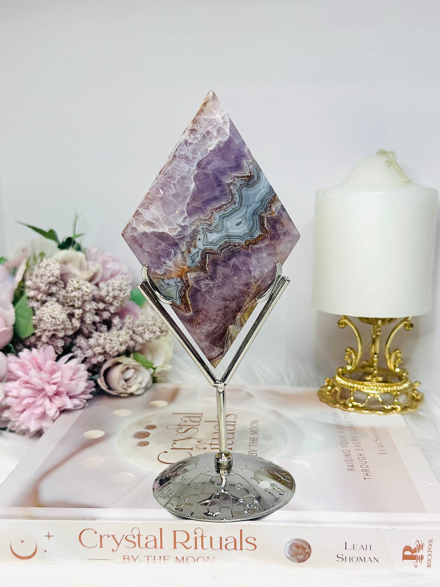 Crazy Lace Amethyst Diamond on Stand 19cm