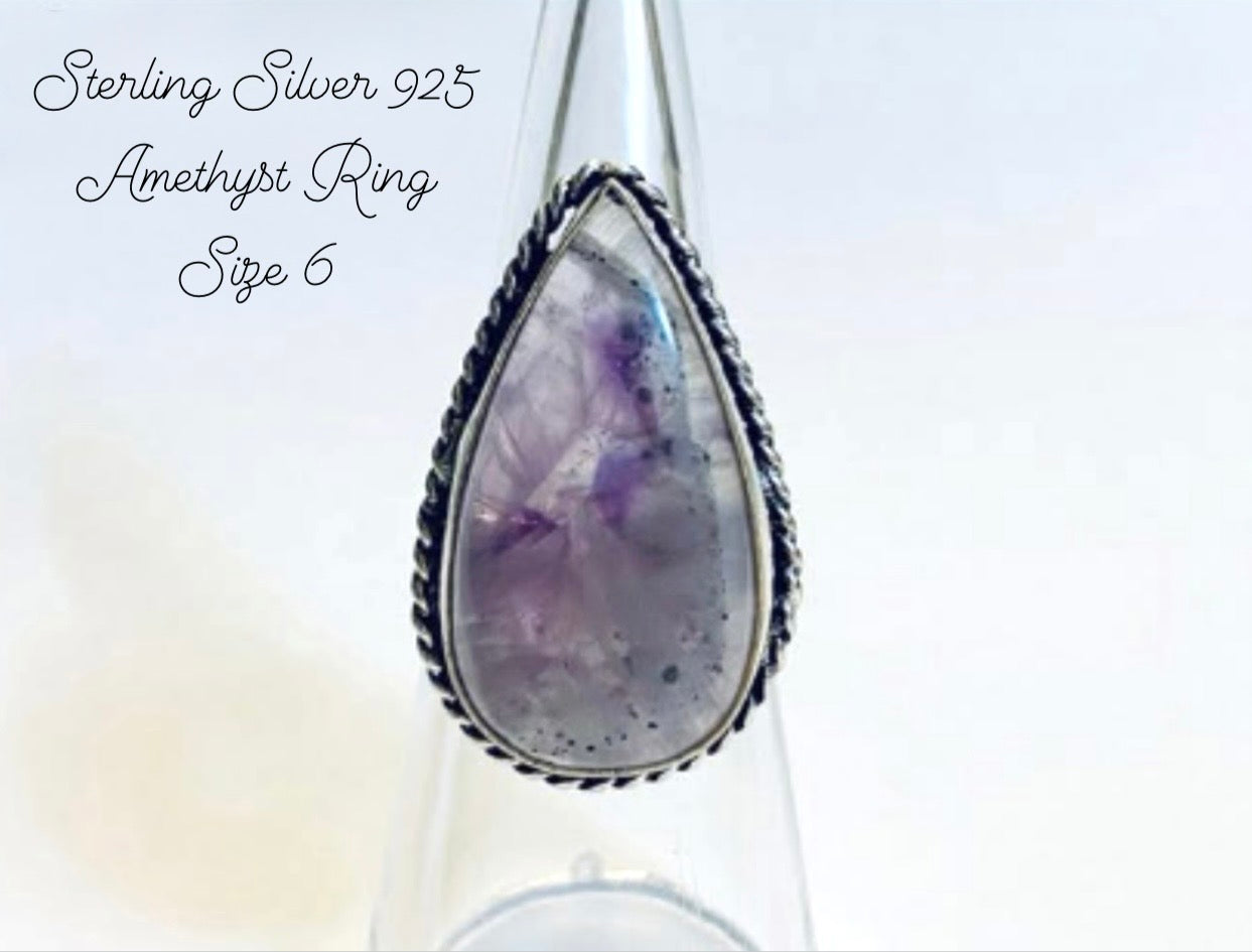 Sterling Silver 925 Amethyst Ring Size 6