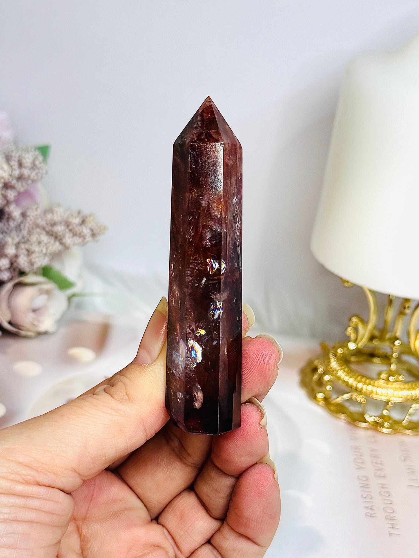 High Grade Fire Quartz Tower with Rainbows 8.5cm