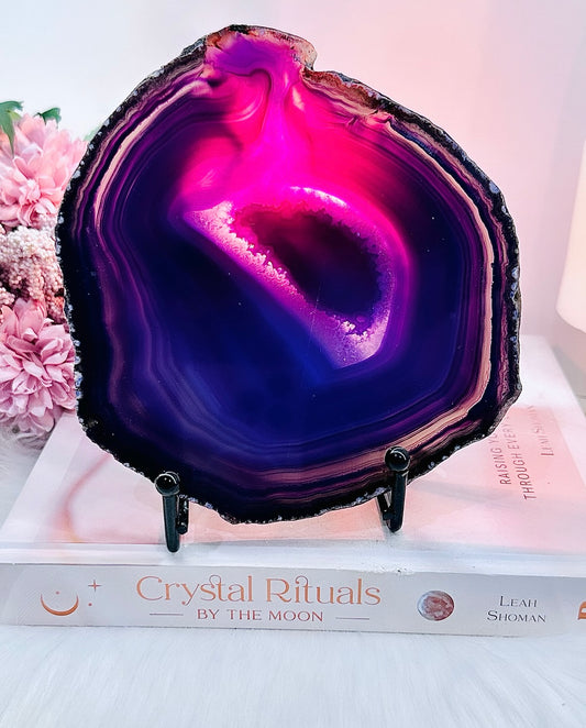 Heals Anger & Tension ~ Gorgeous Large Purple Sliced Brazilian Crystal Agate Lamp Approx 16cm