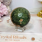 High Grade Green Sakura Flower Agate Sphere on Stand 231g