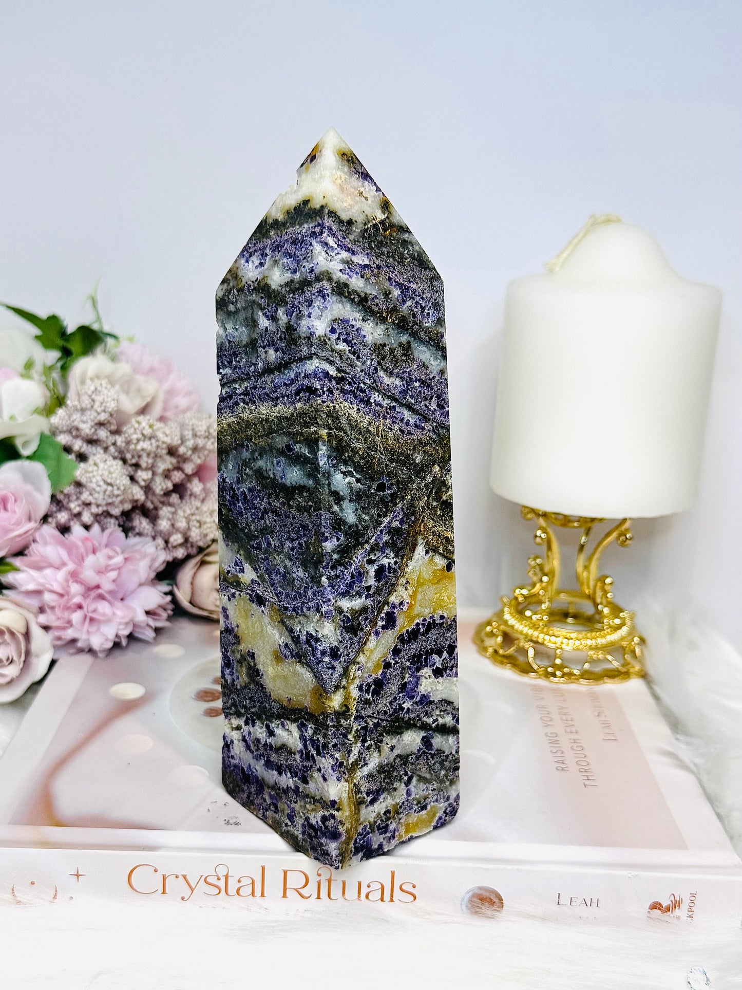 Large Purple Fluorite X Sphalerite Tower 18.5cm 901g