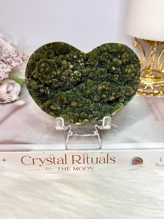 Wow!!! Natural Raw Green Amethyst Carved Heart on Stand 10cm