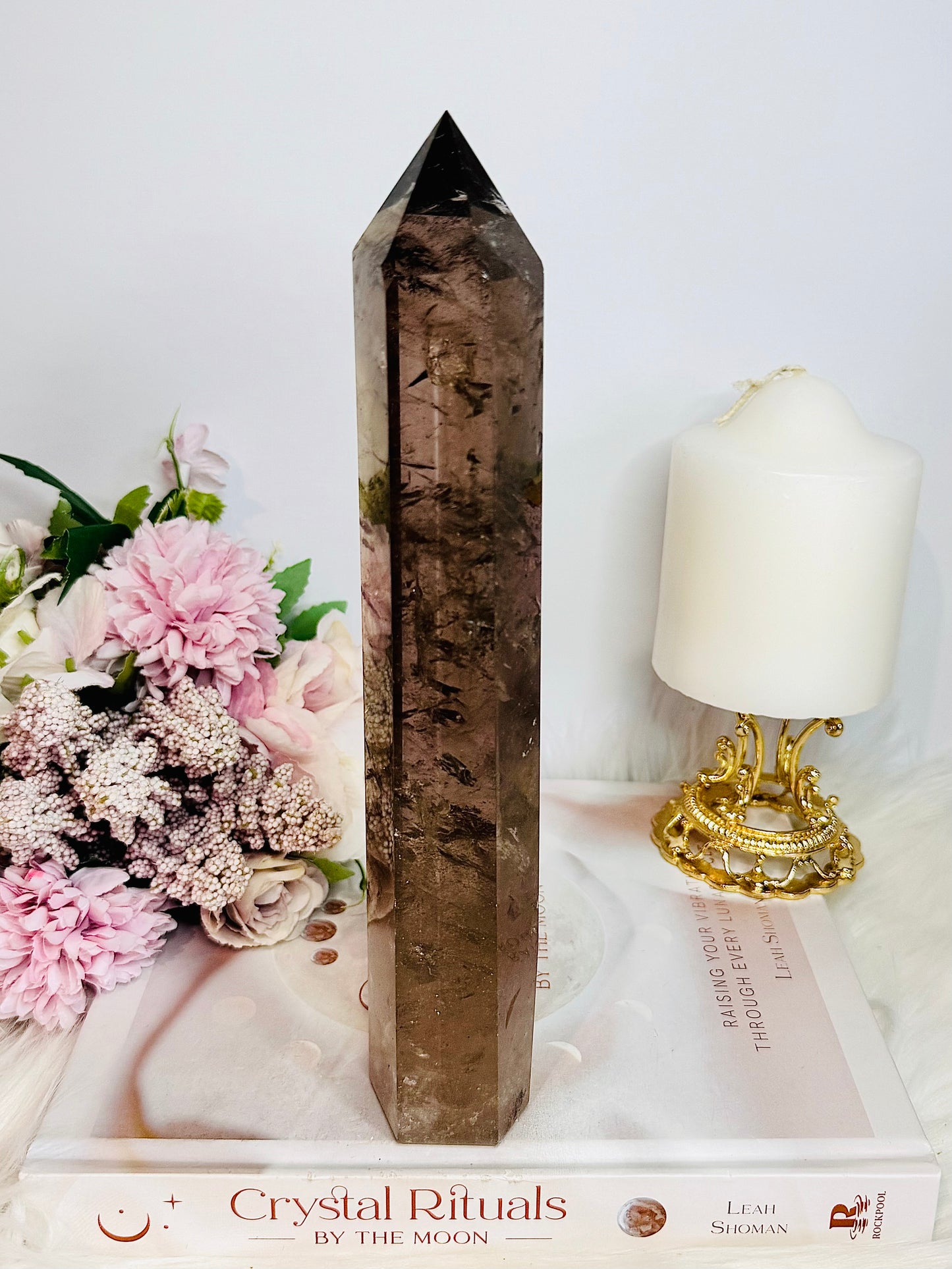 Classy & Fabulous Chunky Large 23cm Smokey Quartz Tower with Rainbows