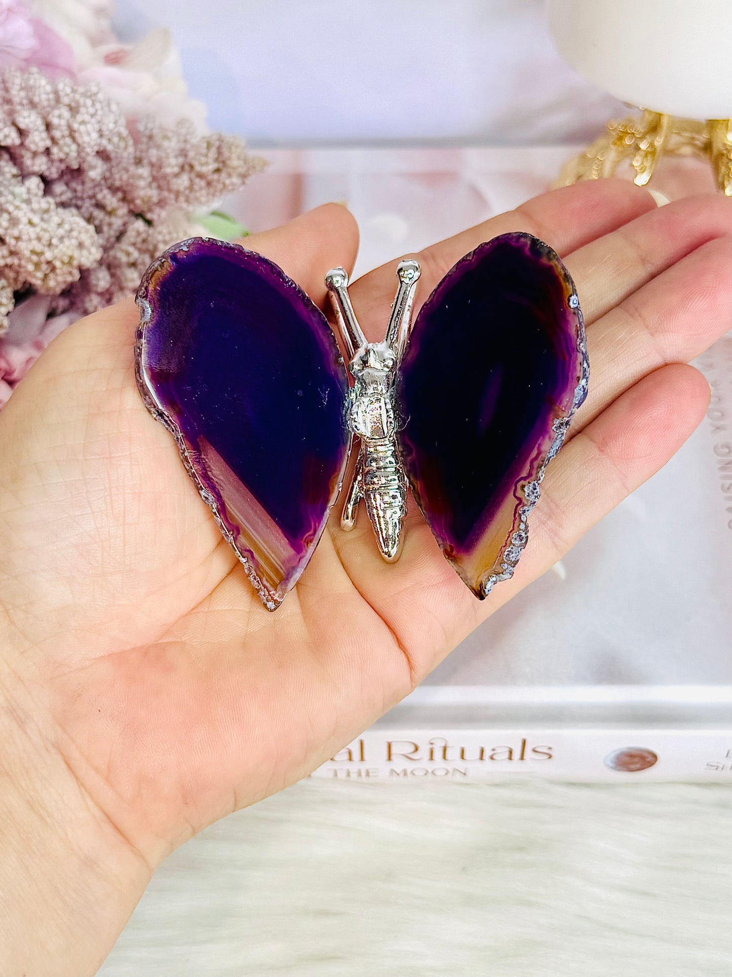 Beautiful Purple Agate Silver Butterfly