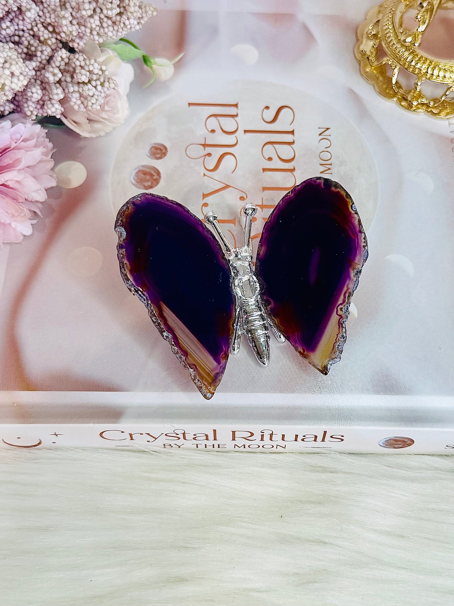 Beautiful Purple Agate Silver Butterfly