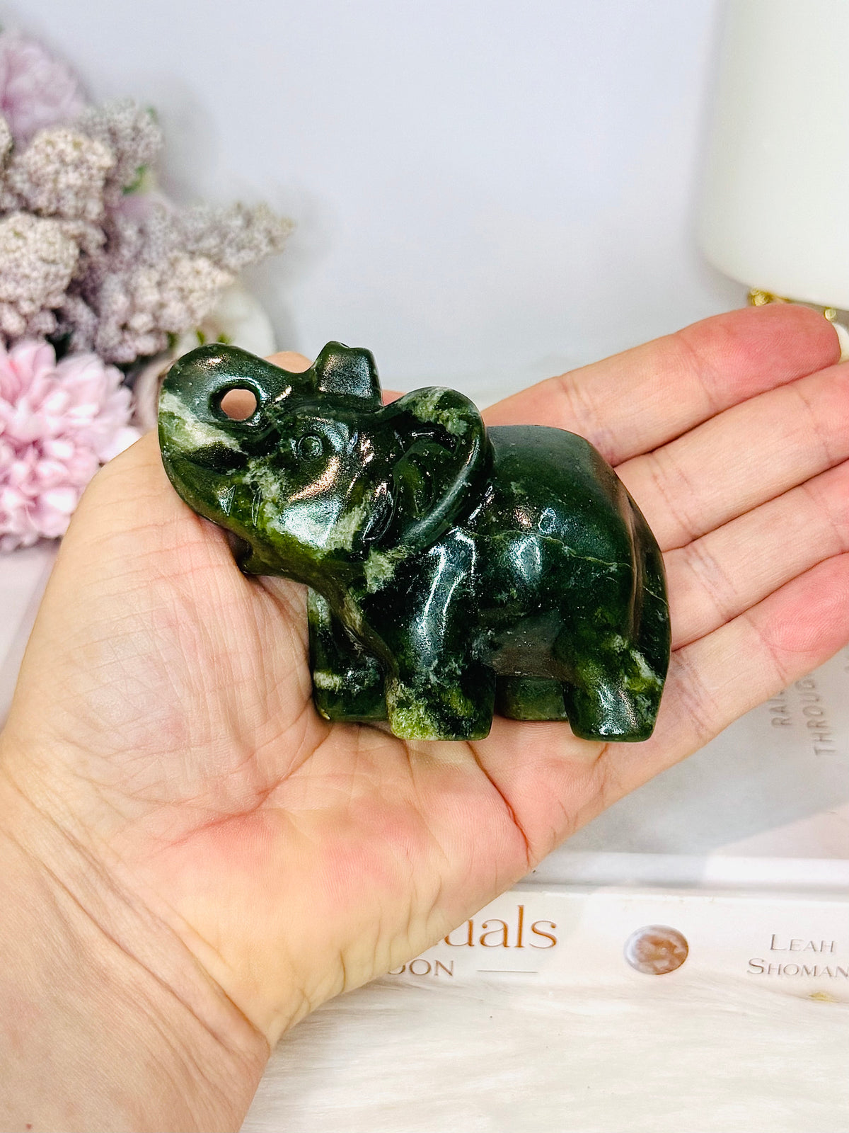 Green Jade Carved Elephant 8cm