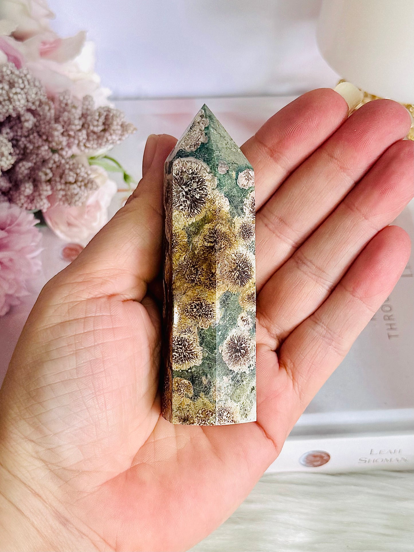 Beautiful Chunky 9cm Green Firework | Flower Agate Tower