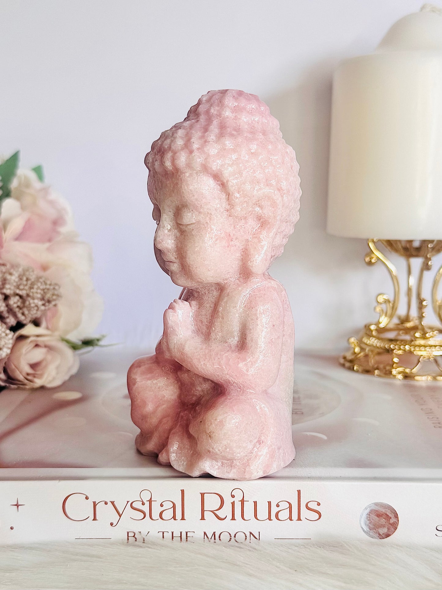 Large Chunky 11.5cm Pink Opal Carved Buddha