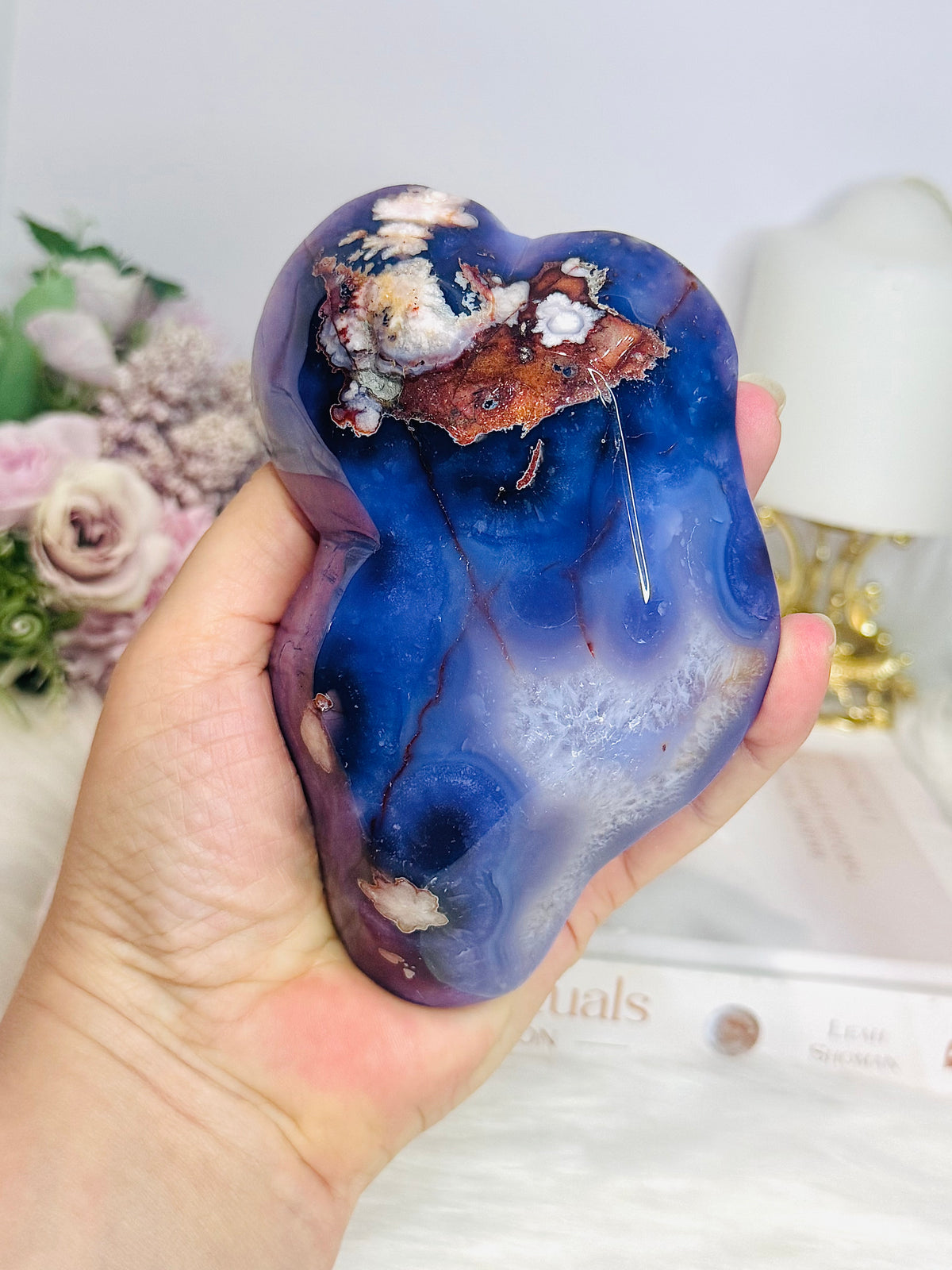 High Grade Blue Flower Agate Bowl 13cm 265g