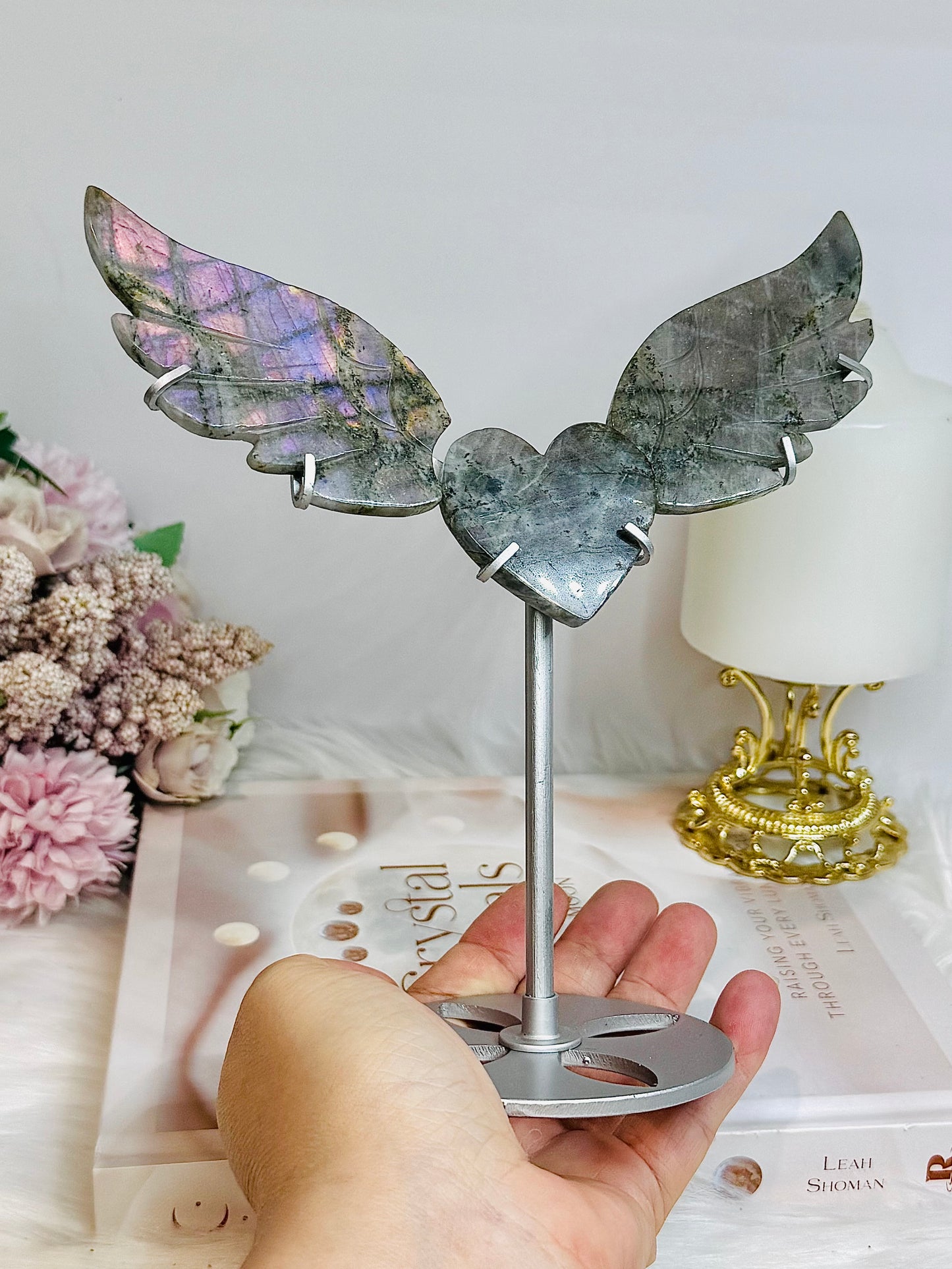 Purple Labradorite Heart with Wings ~ Each piece is full of flash 18cm