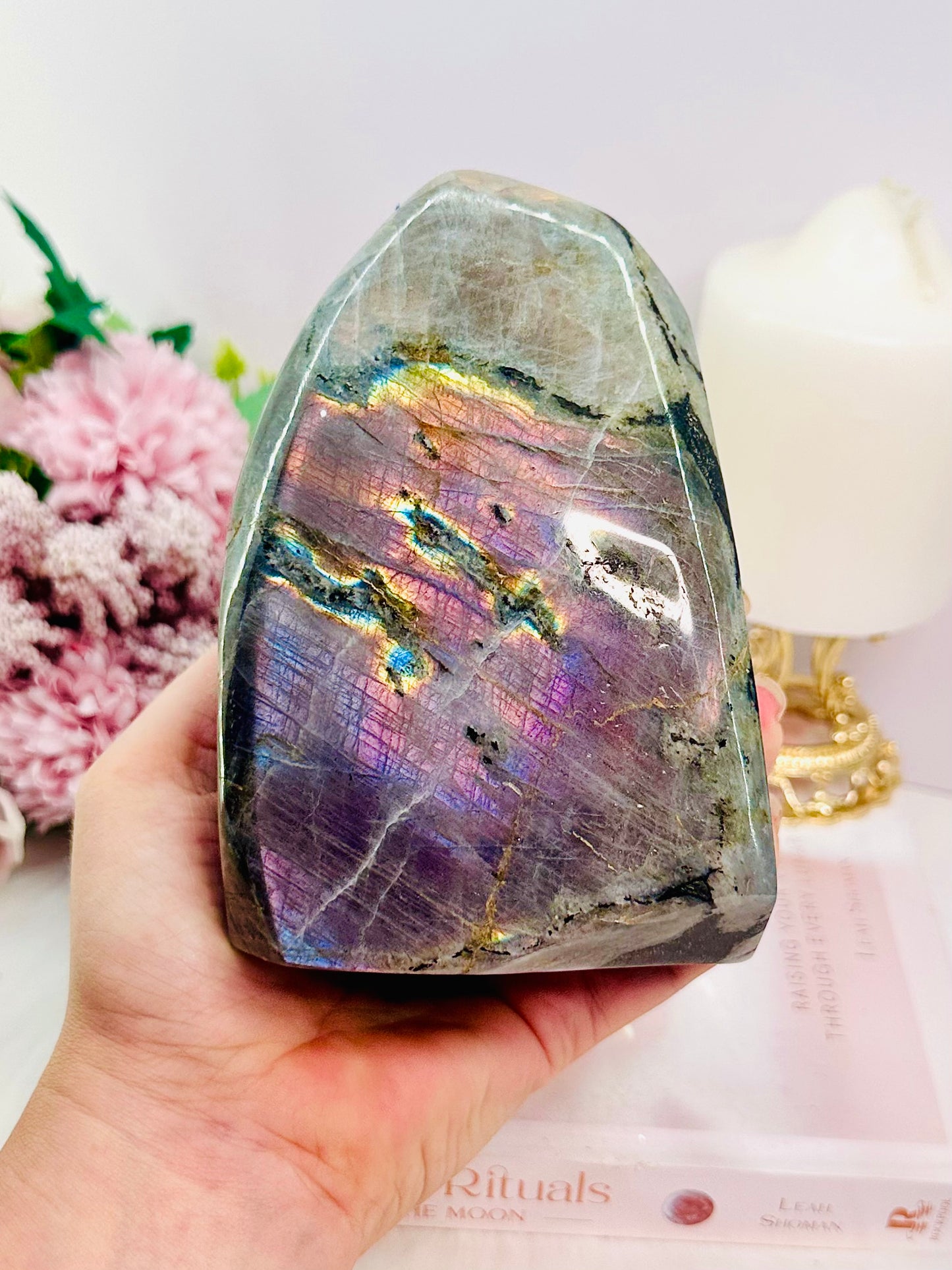 WOW!!!!!! Classy & Absolutely Fabulous Large 14.5cm 1.43KG Labradorite Polished Freeform with Stunning Purple Flash Truly Gorgeous