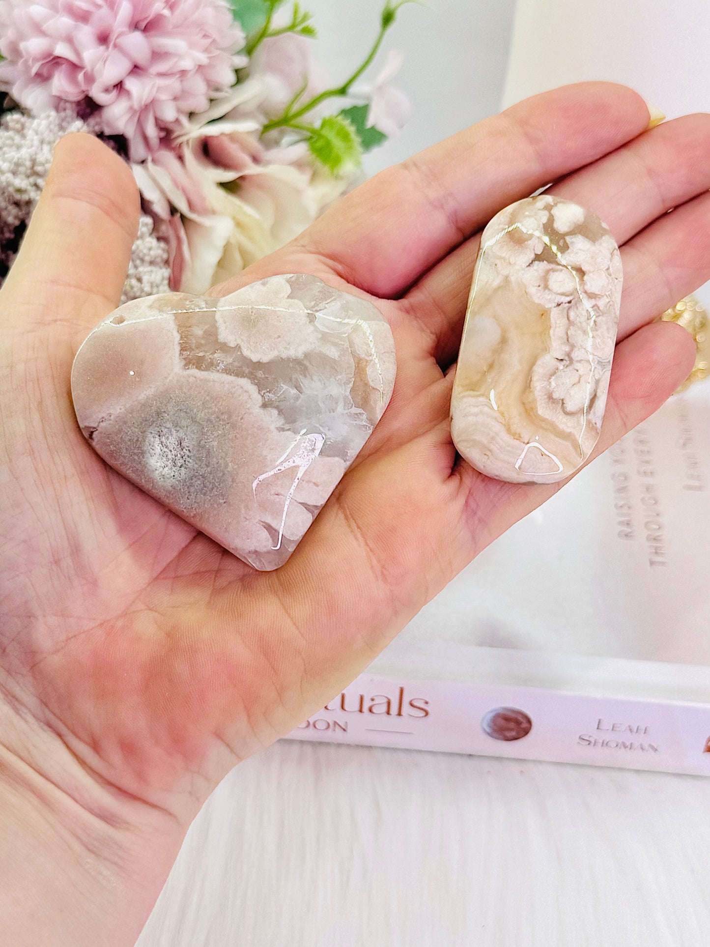 Gorgeous Pink Amethyst Carved Heart & Palmstone Set