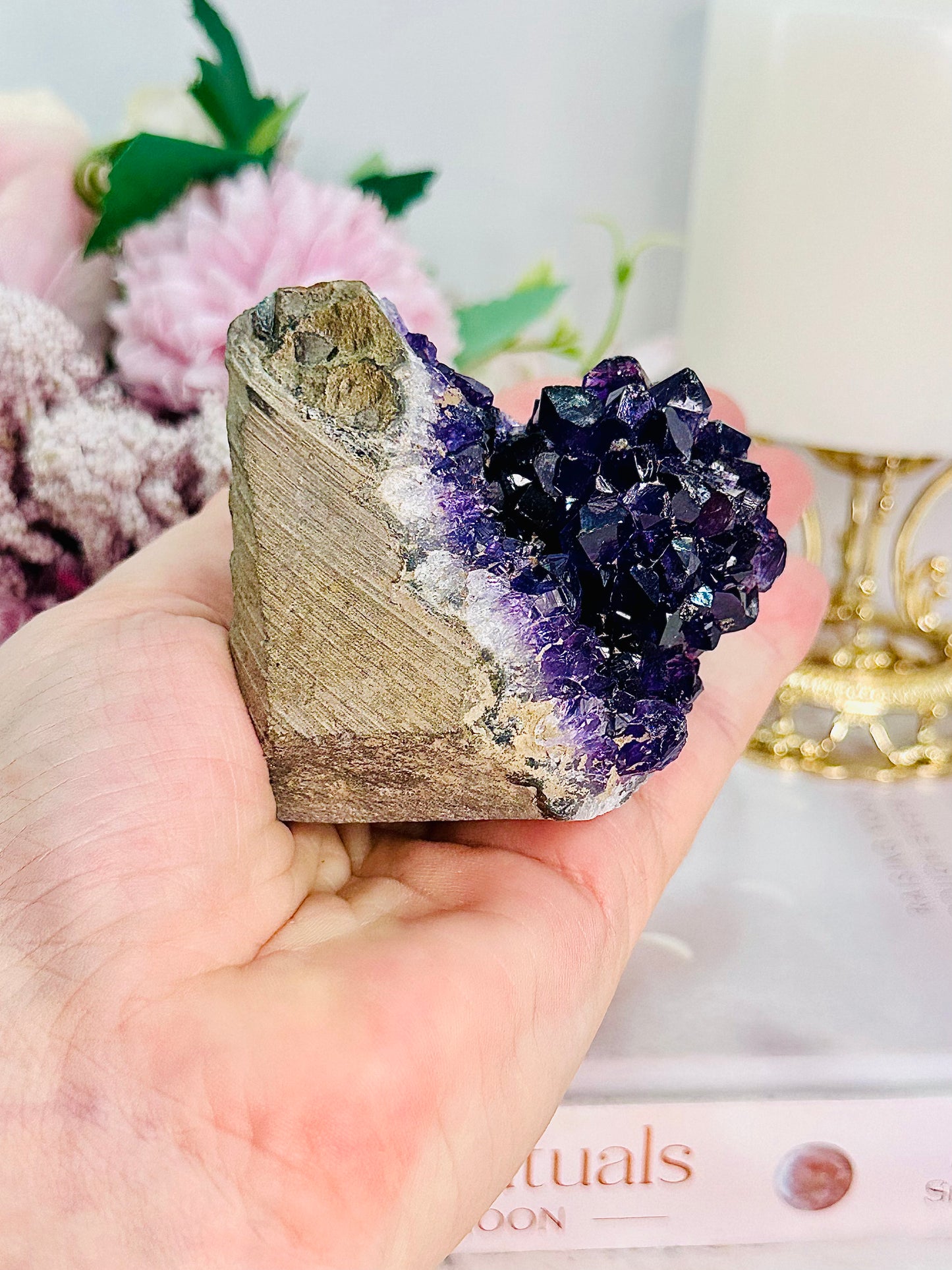 Stunning High Grade Deep Purple Amethyst Base Cut Cluster with Rosette Formation From Brazil 186grams