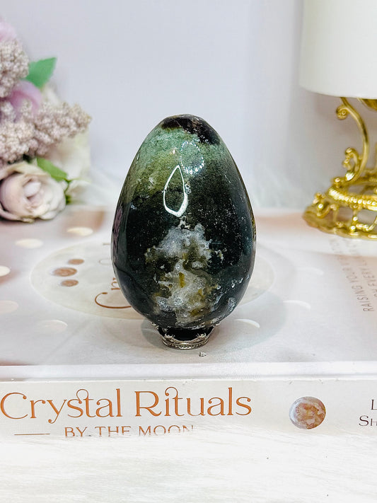 Moss Agate Egg On Stand 7cm