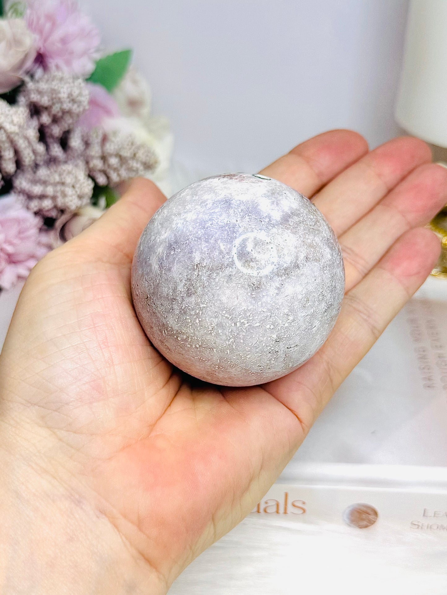 Pink Amethyst Sphere with Green Jasper Inclusions 243g