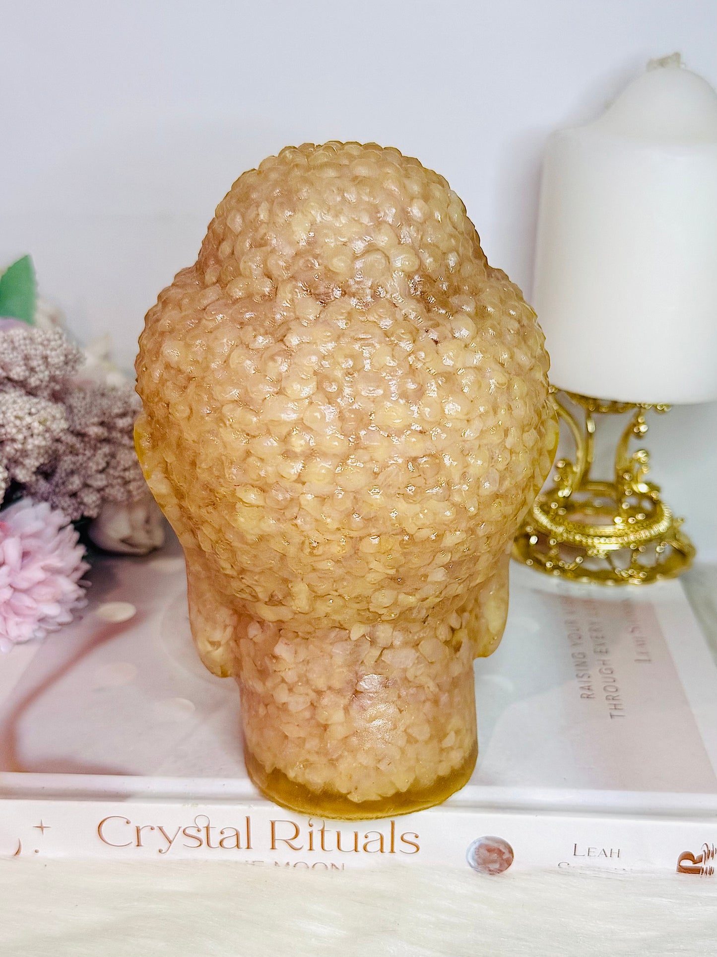 Huge 1.39KG Resin Rose Quartz Filled Buddha Head
