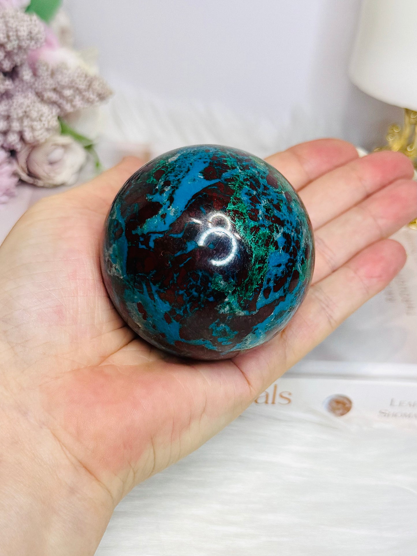 Natural Chrysocolla With Shattuckite Sphere on Stand 356g