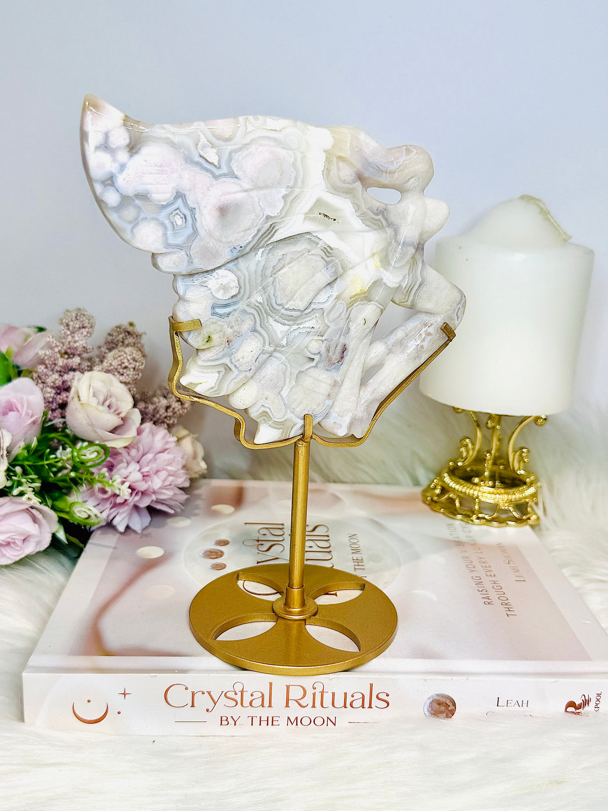 High Grade Flower Agate Fairy | Angel on Stand 19cm
