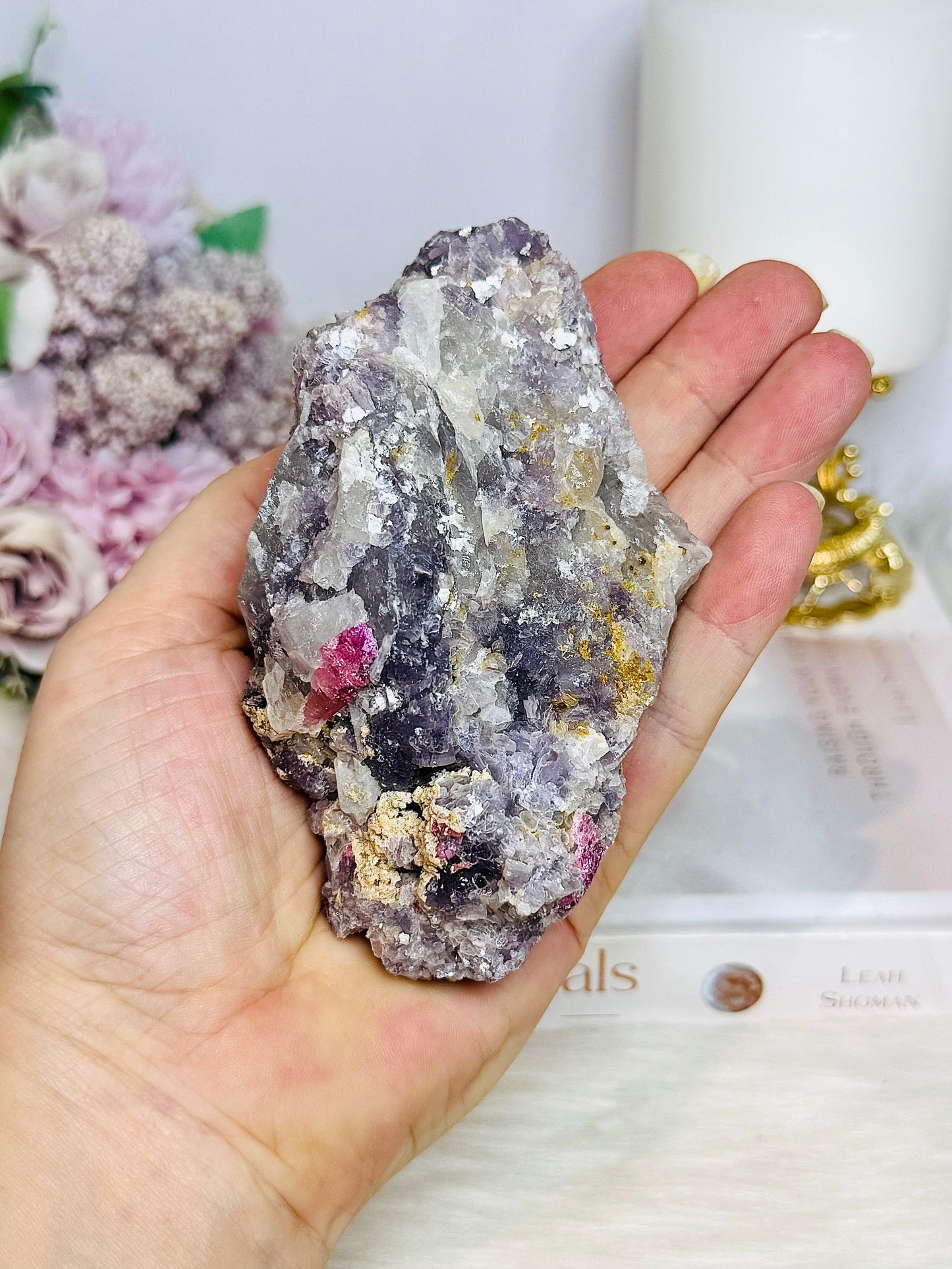 Natural Pegmatite | Unicorn Stone (Lepidolite, Pink Tourmaline, Smoky Quartz and Cleavelandite) Specimen 10.5cm 310g