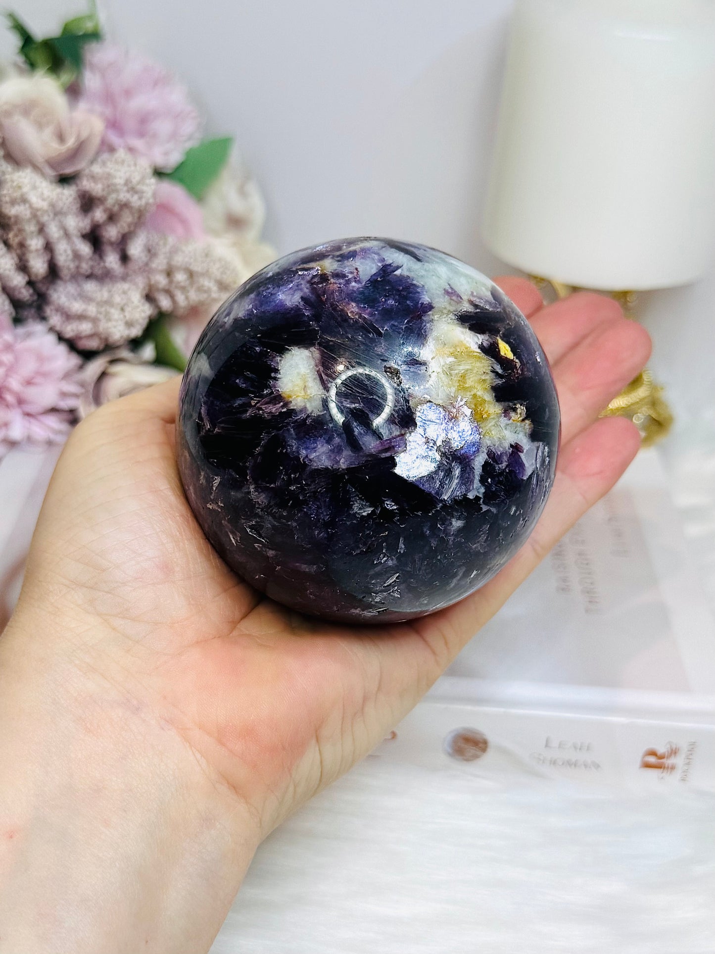 Large Lepidolite | Purple Mica Sphere on Stand 629g
