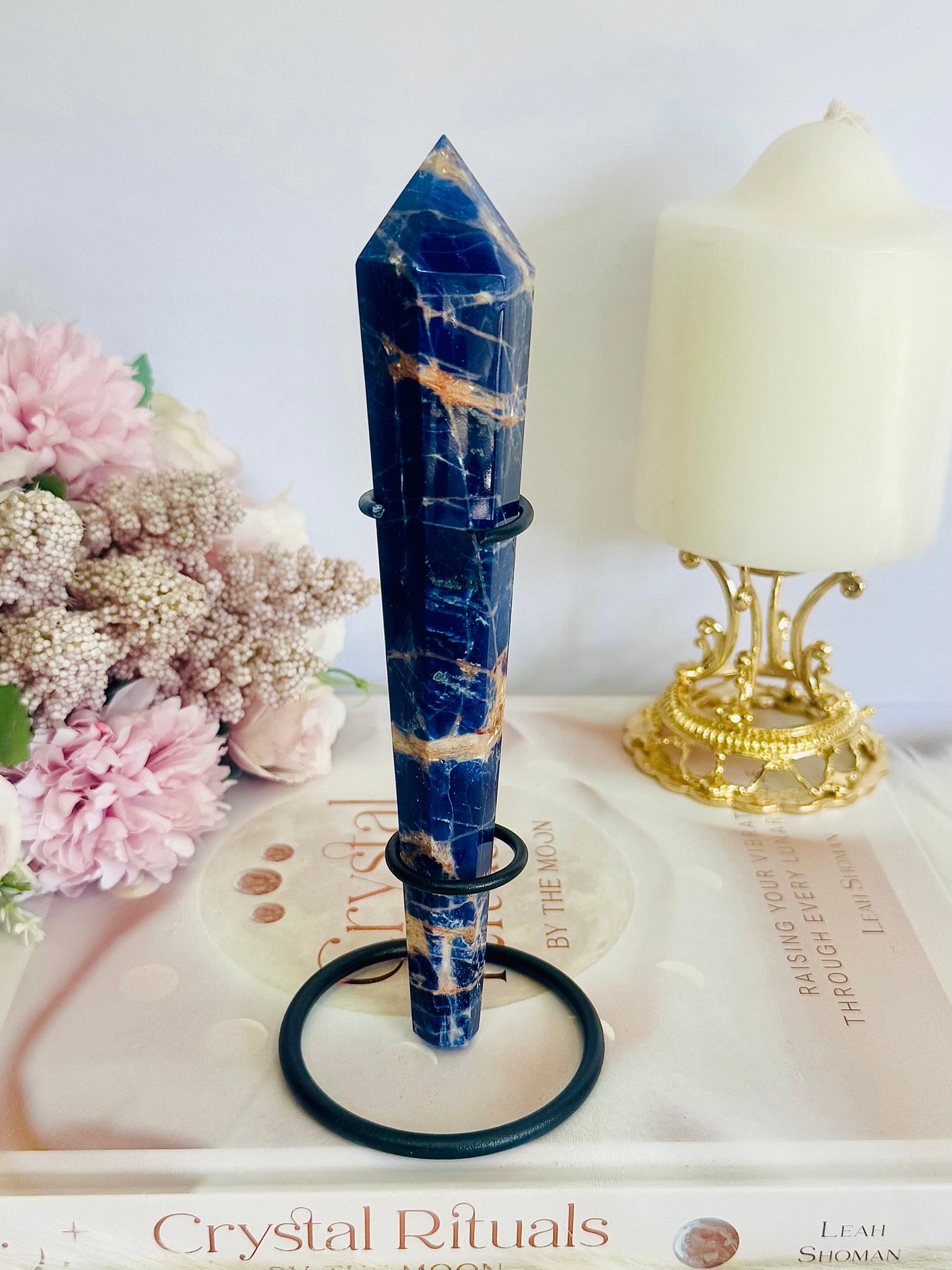 Sodalite Carved Wand | Tower on Stand 17cm