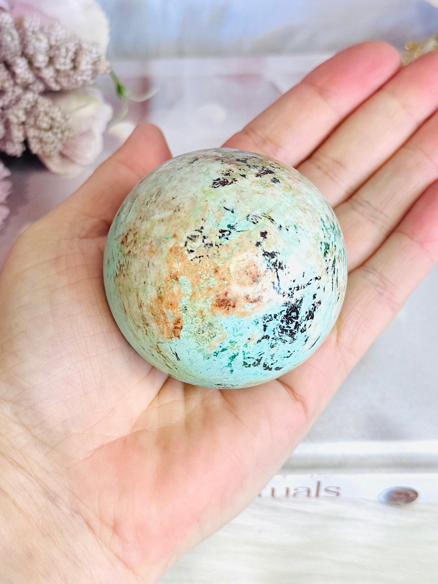 A Rare Stone ~ Genuine Inca Turquoise Sphere 243grams On Stand
