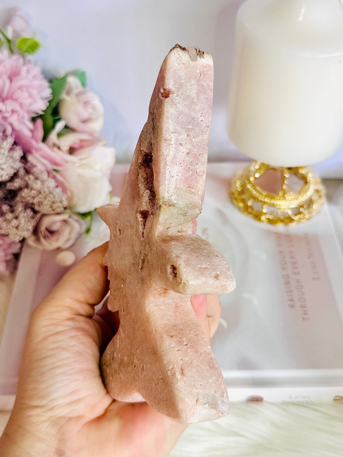 Large Chunky Pink Amethyst Druzy Carved Witch 16cm