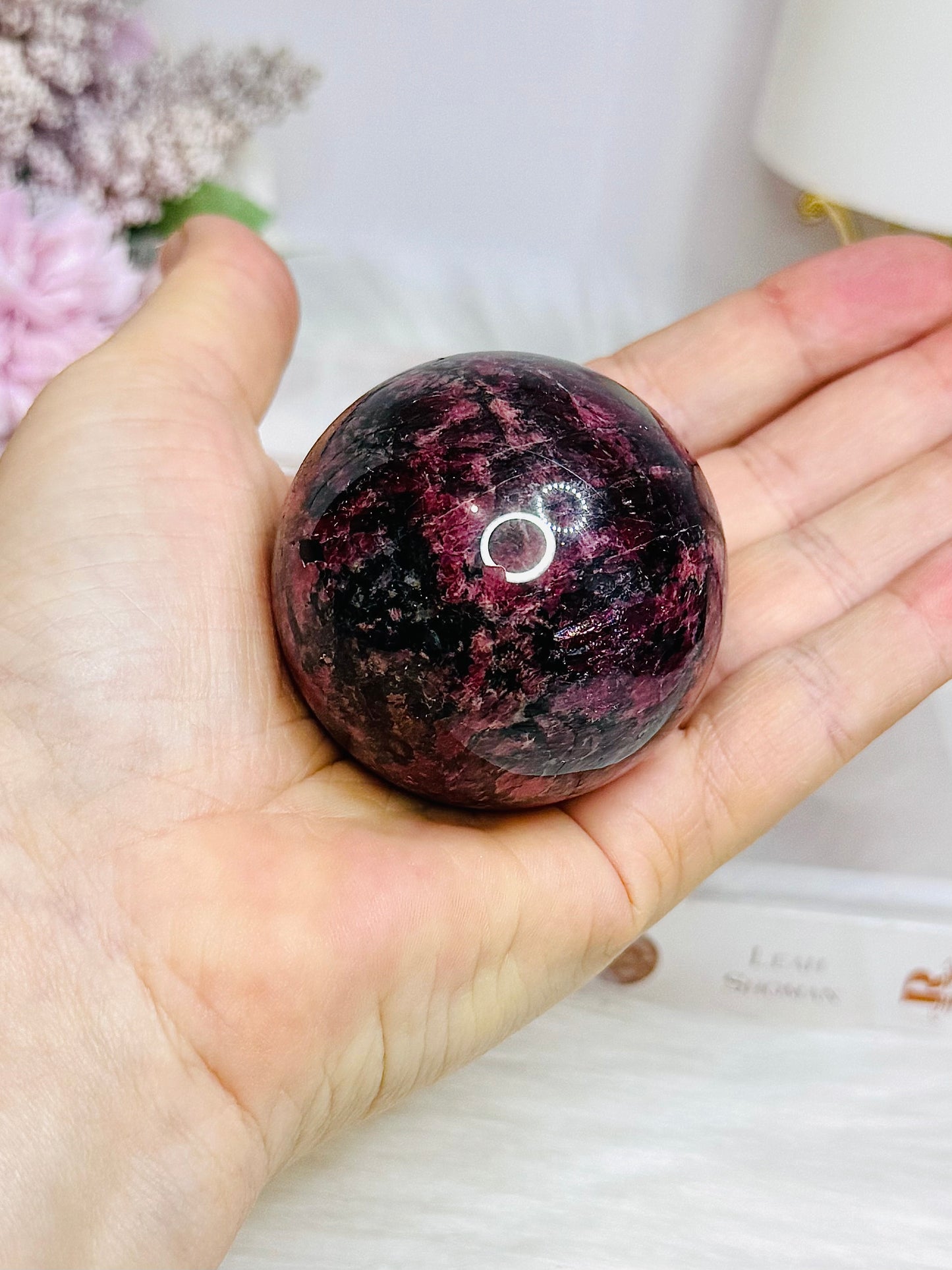 High Grade Rhodonite Sphere on Stand 270g
