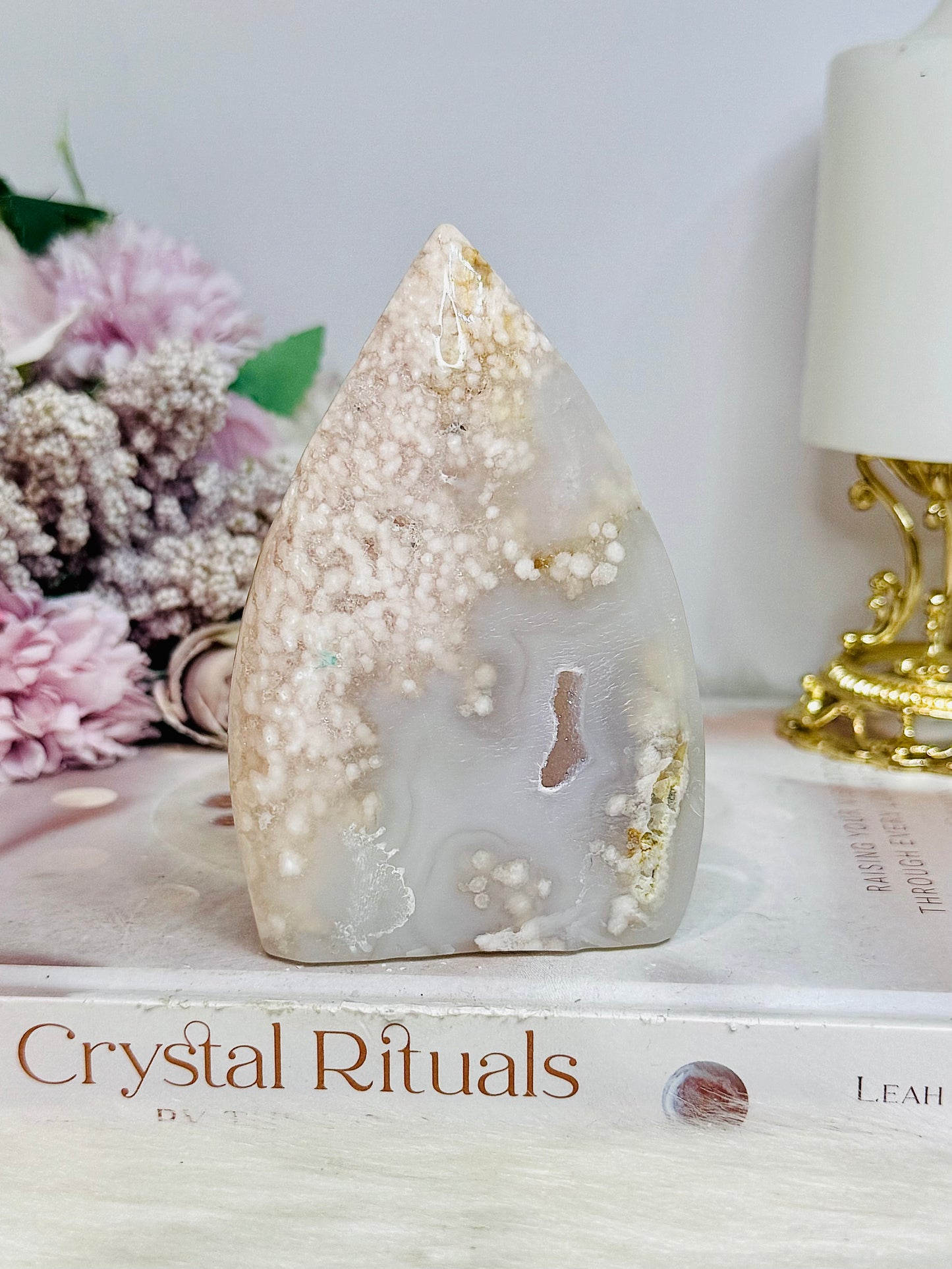 Flower Agate Carved Druzy Flame | Freeform 11cm