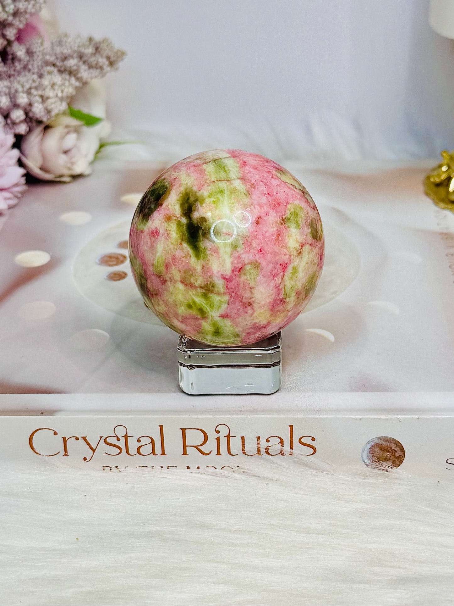 Thulite Sphere with Epidote 197g