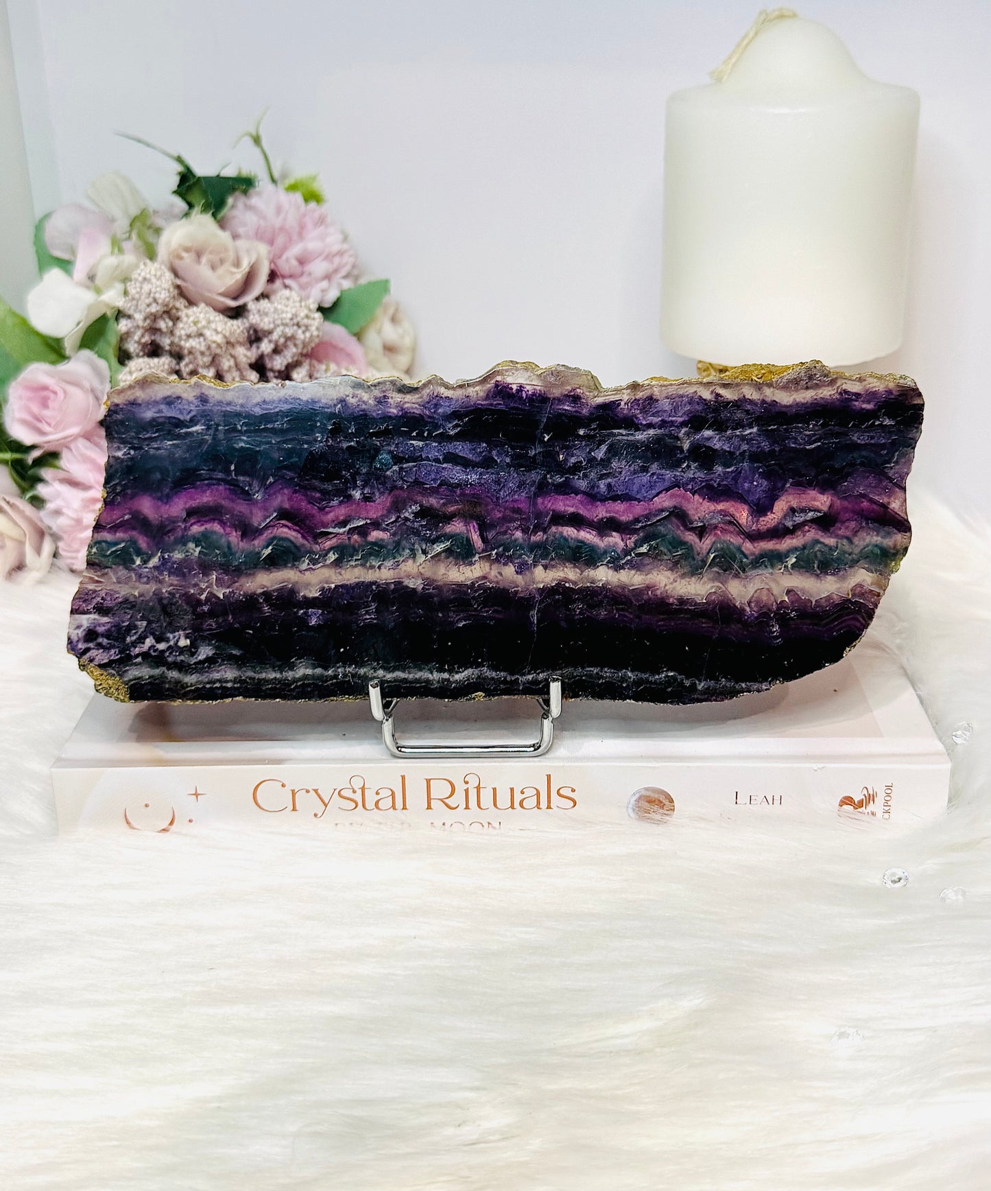 Large Natural Fluorite Slab On Stand 20cm
