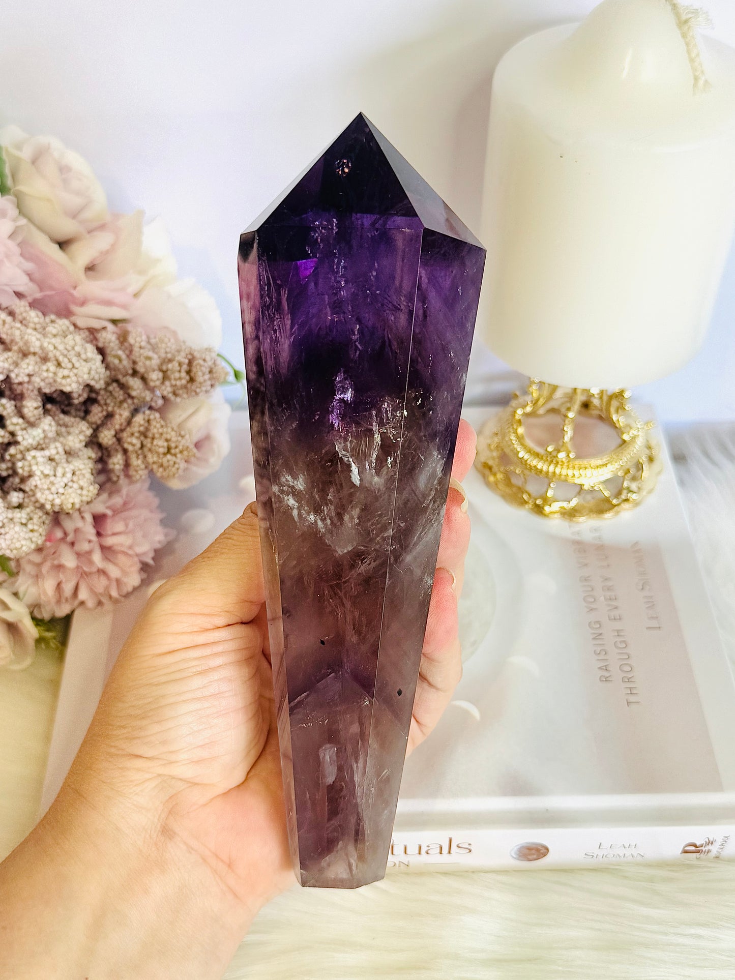 Wow!!! High Grade Large Amethyst Dragon Tooth Phantom Wand With Stunning Rainbows 18cm