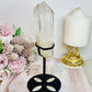 Clear Quartz Double | Twin Tower On Black Stand 17cm