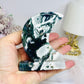 Moss Agate Druzy Moon On Stand 10cm