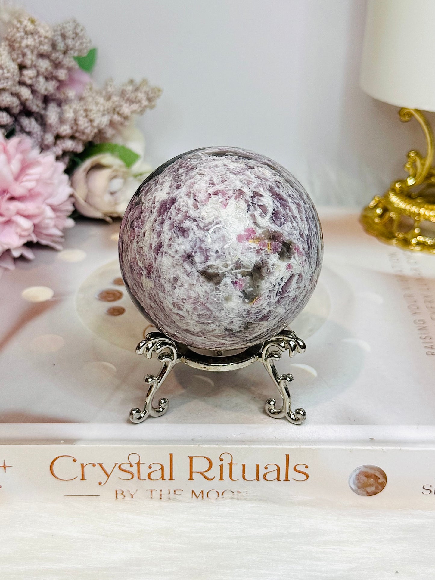 Pink Tourmaline Sphere on Stand 313g