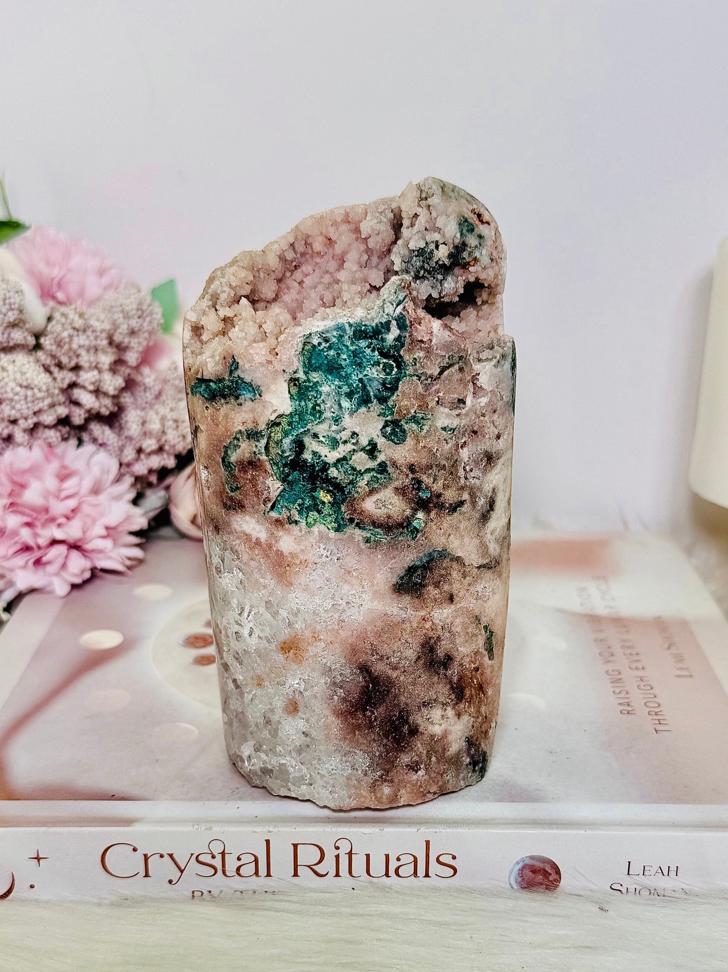 Large Pink Amethyst Druzy Freeform with Moss Agate Inclusions 775g