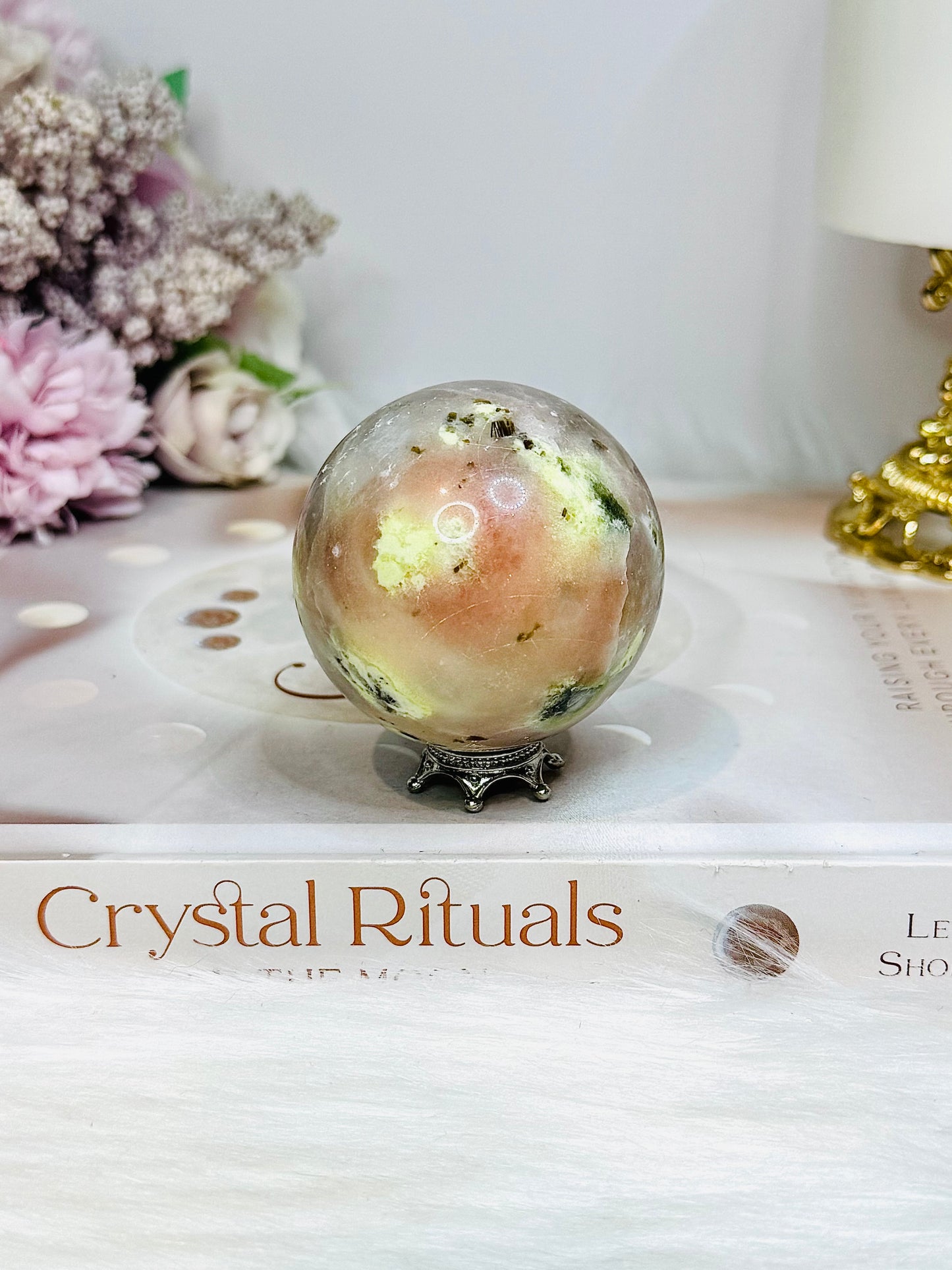 Peach Blossom Tourmaline Sphere On Stand 190g