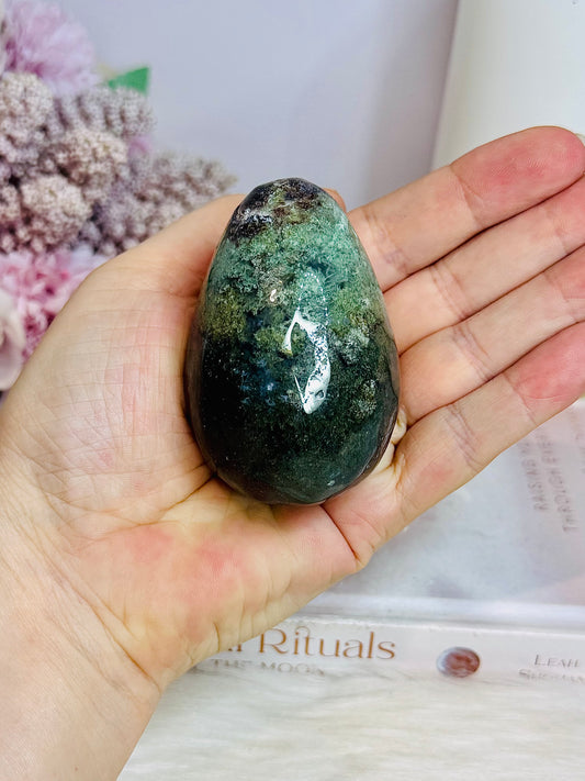 Moss Agate Druzy Egg On Stand 190g