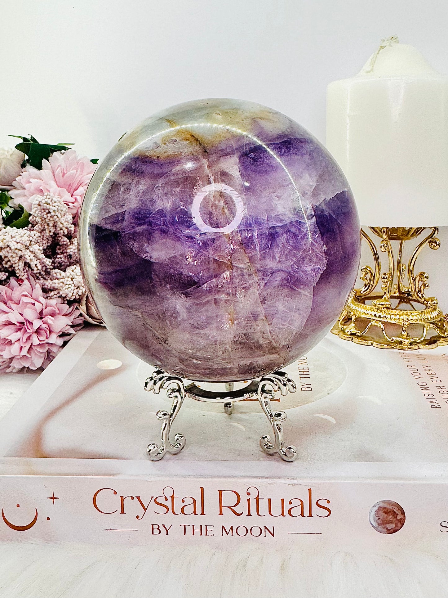 Huge 1.53KG Purple Fluorite Sphere with Rainbows on Stand