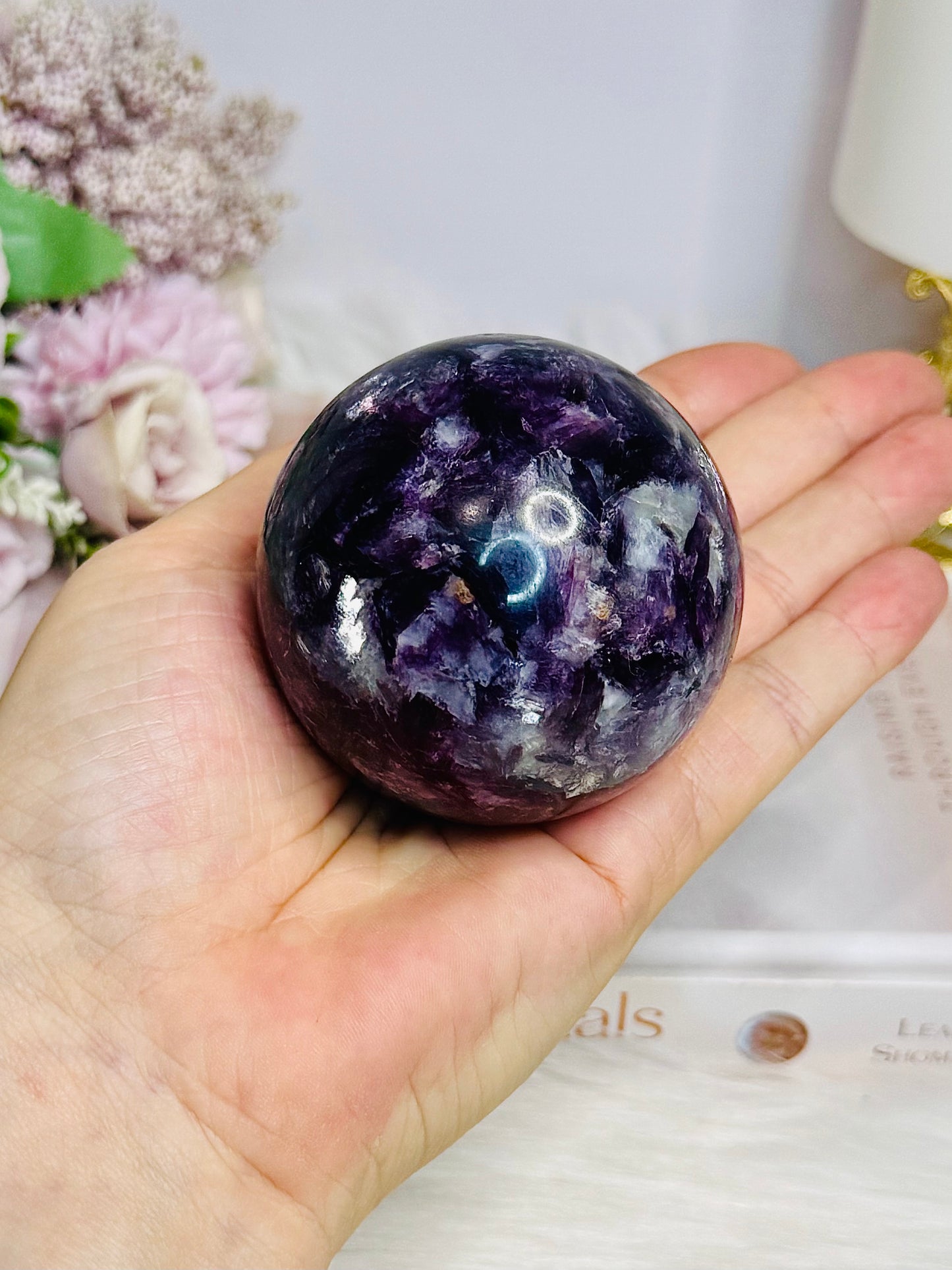 Large Lepidolite | Purple Mica Sphere on Stand 321g
