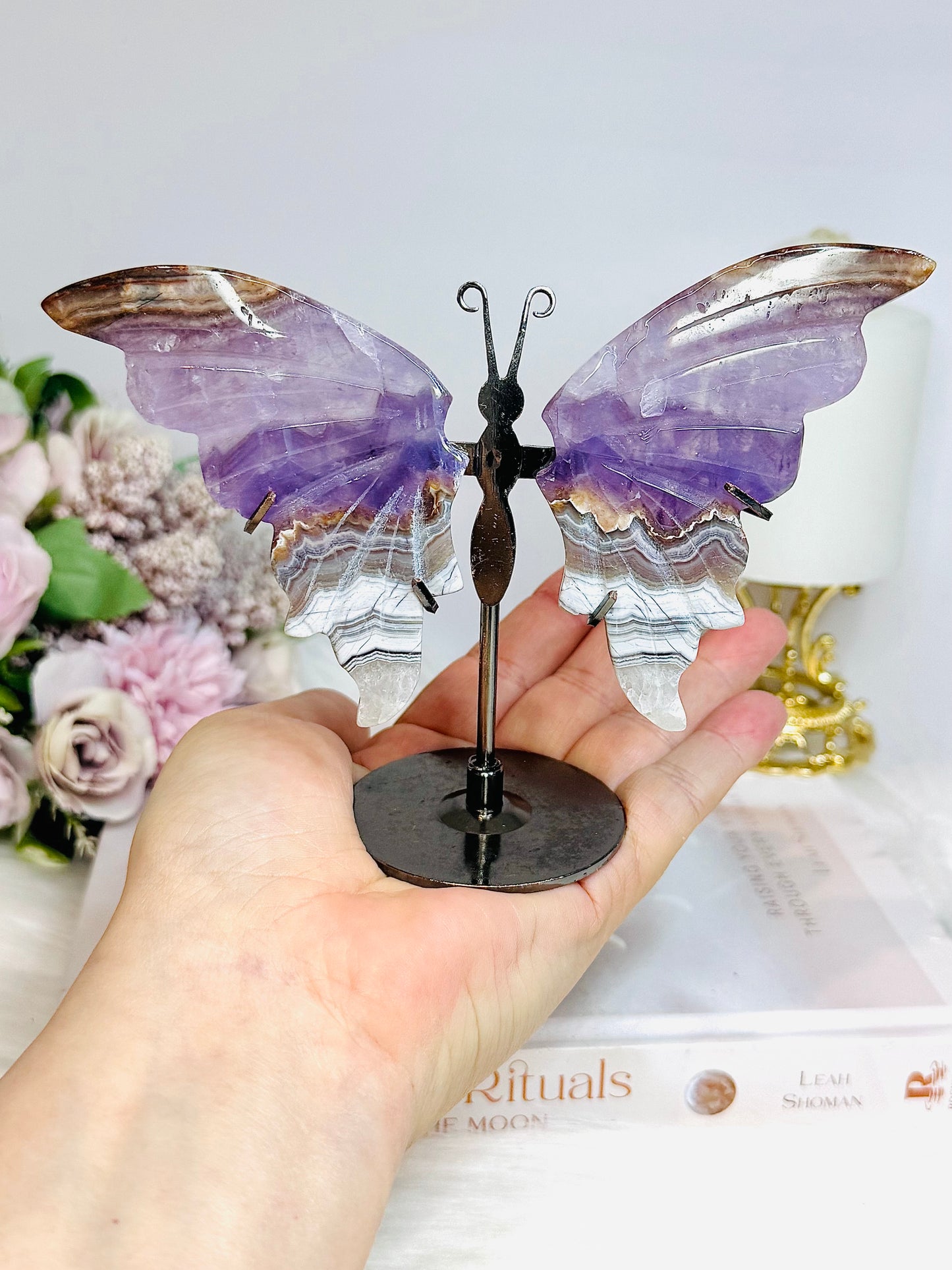 Crazy Lace Amethyst Wings on Stand 11cm