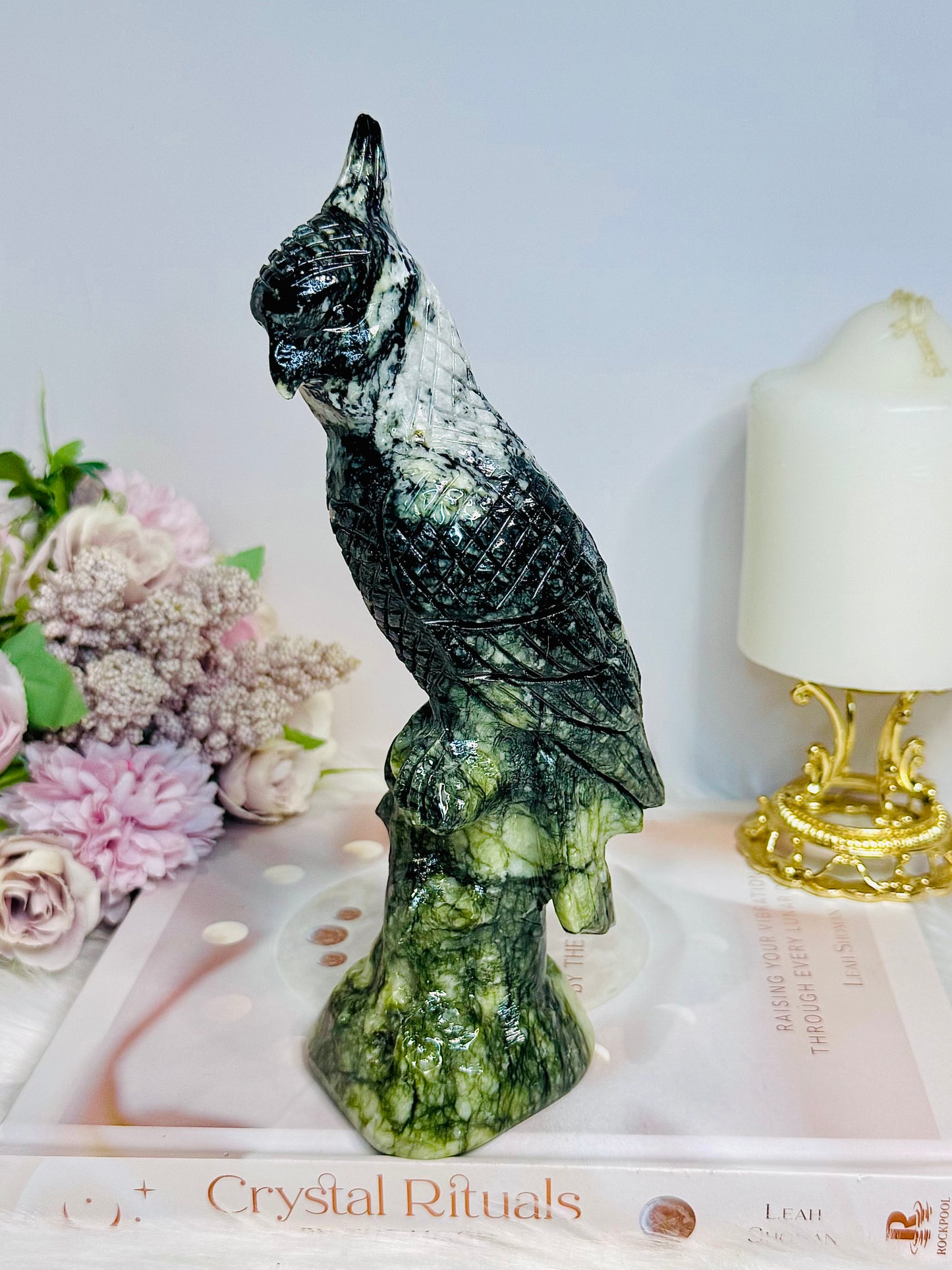 Large Chunky Jade Carved Parrot 20.5cm 770g