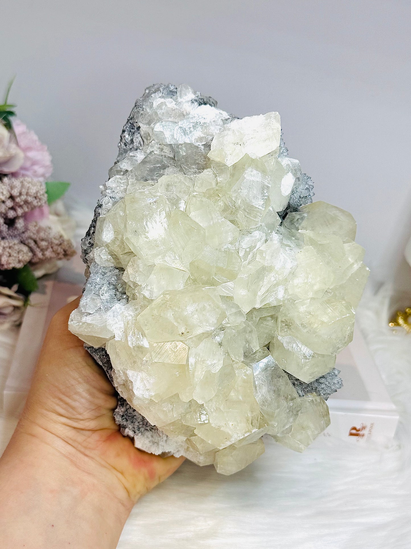 Huge Calcite Freeform on Timber Stand 1.9KG