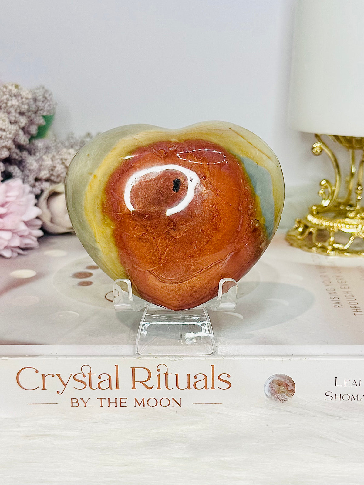 Polychrome Jasper Puffy Heart On Stand 8cm