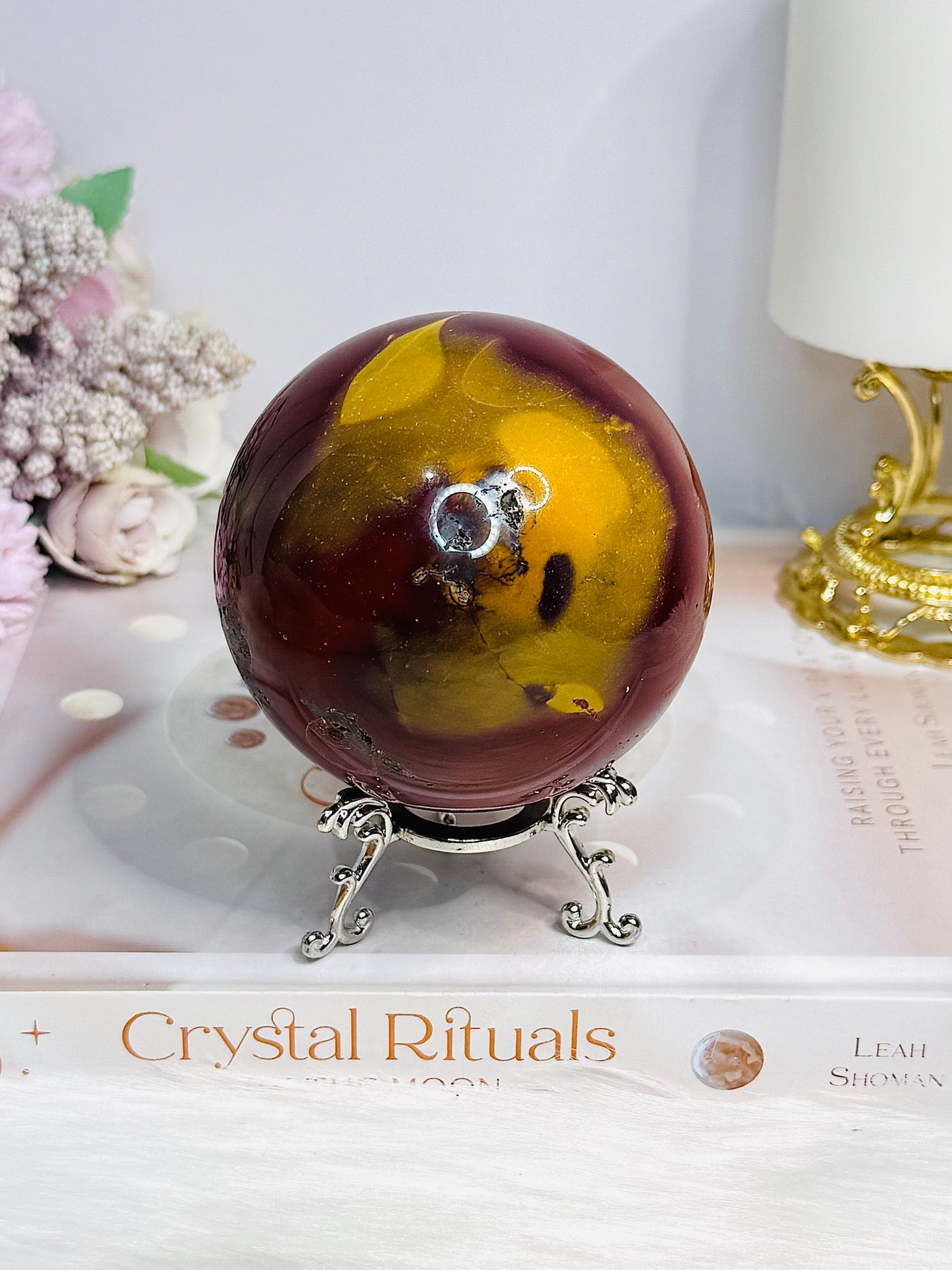 Large Mookaite Jasper Sphere on Stand 604g