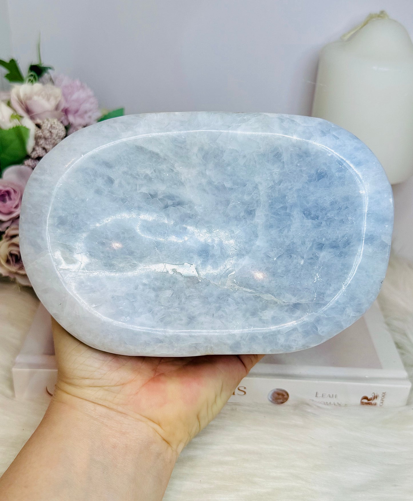 Large Blue Calcite Carved Bowl 15cm 1.13KG