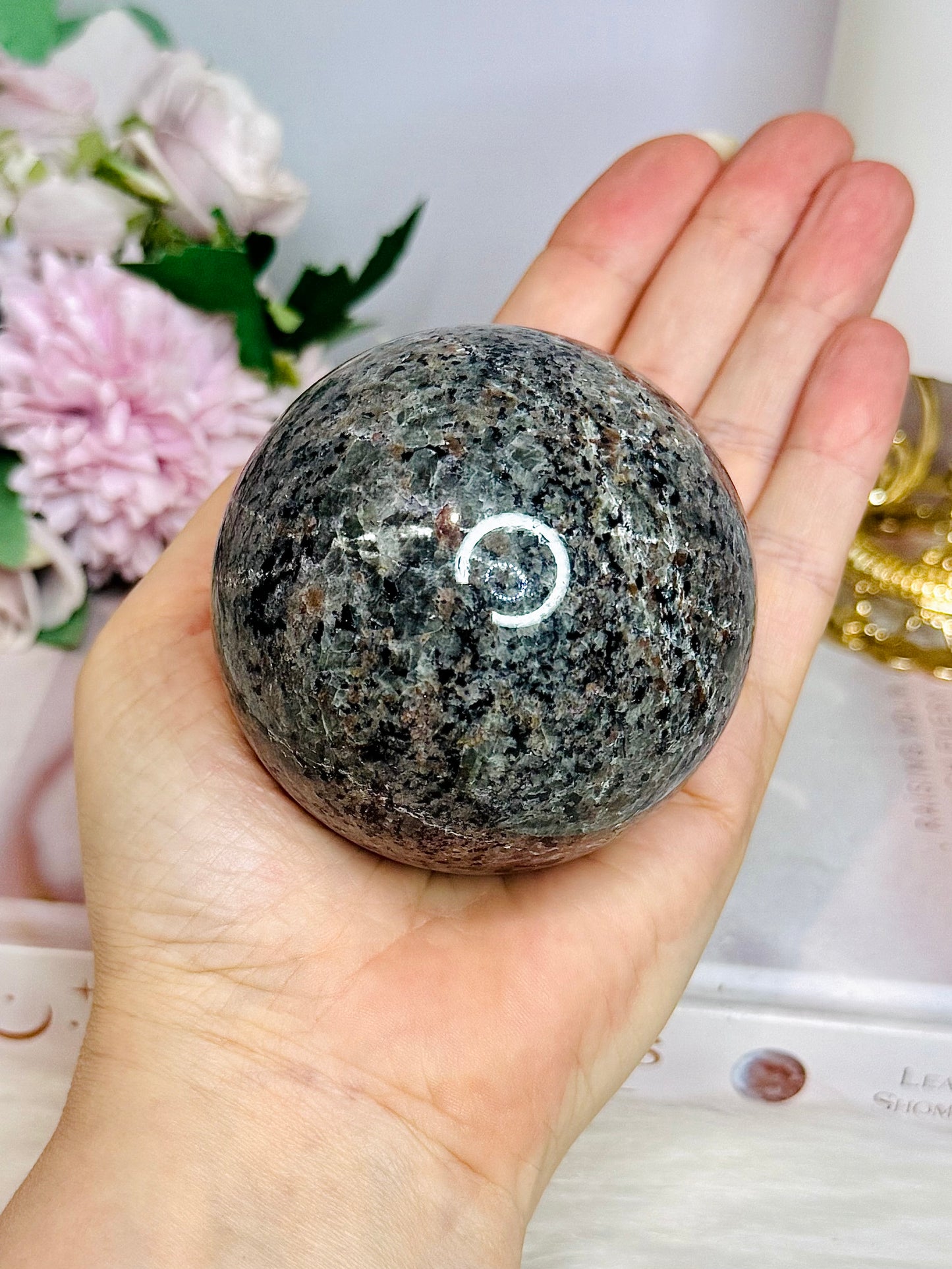 Natural Large Yooperlite (UV Reactive) Sphere on Stand 437g